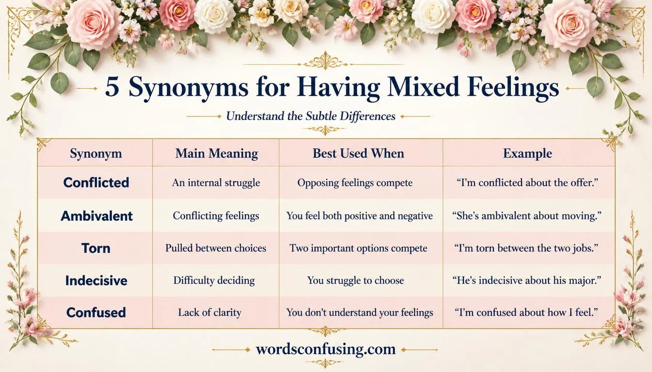 Comparison Table of Synonyms for Having Mixed Feelings