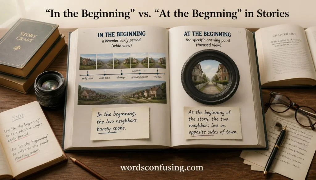 “In the Beginning” vs. “At the Beginning” in Stories