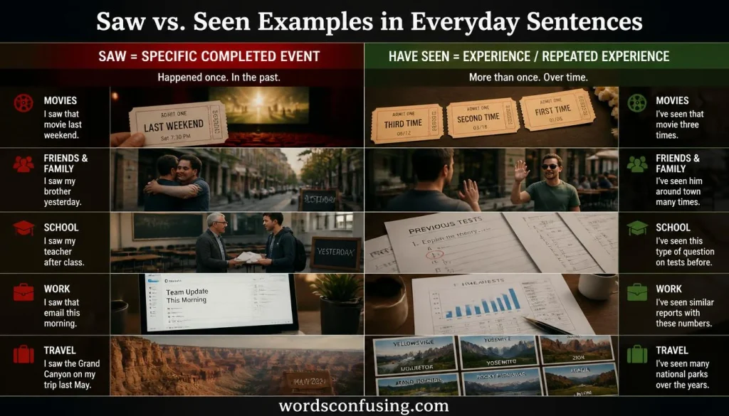 Saw vs. Seen Examples in Everyday Sentences